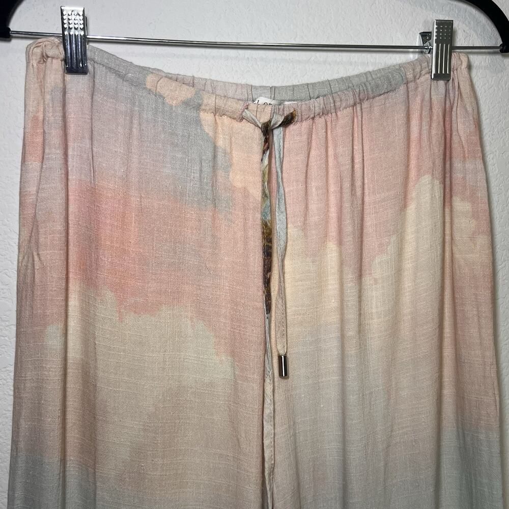 Label of Love Linen Blend Pants Size M Tropical Wide Leg Vacation Pastel Pull On - Picture 4 of 10